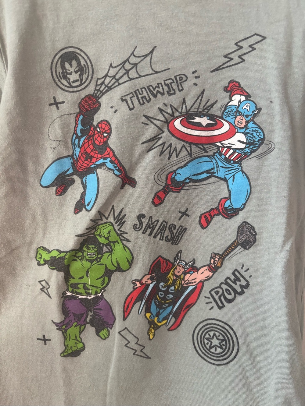 Marvel Kids T-Shirt Gray with Blue, Red, Green, Purple Accents